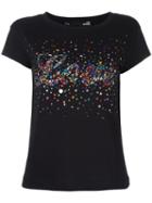 Love Moschino Logo Embellishment T-shirt, Women's, Size: 38, Black, Cotton/modal