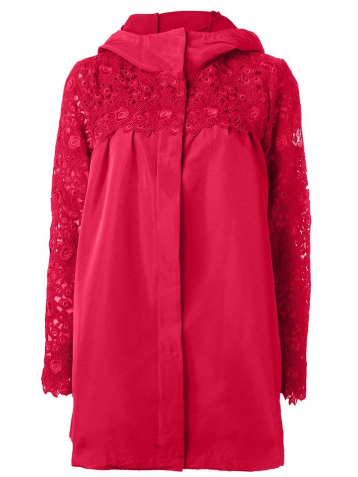 Moncler Gamme Rouge Embroidered Sleeve Raincoat, Women's, Size: 1, Pink/purple, Polyester/silk