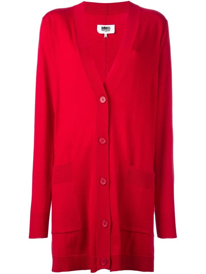 Mm6 Maison Margiela Oversized Cardigan, Women's, Size: Xs, Red, Wool