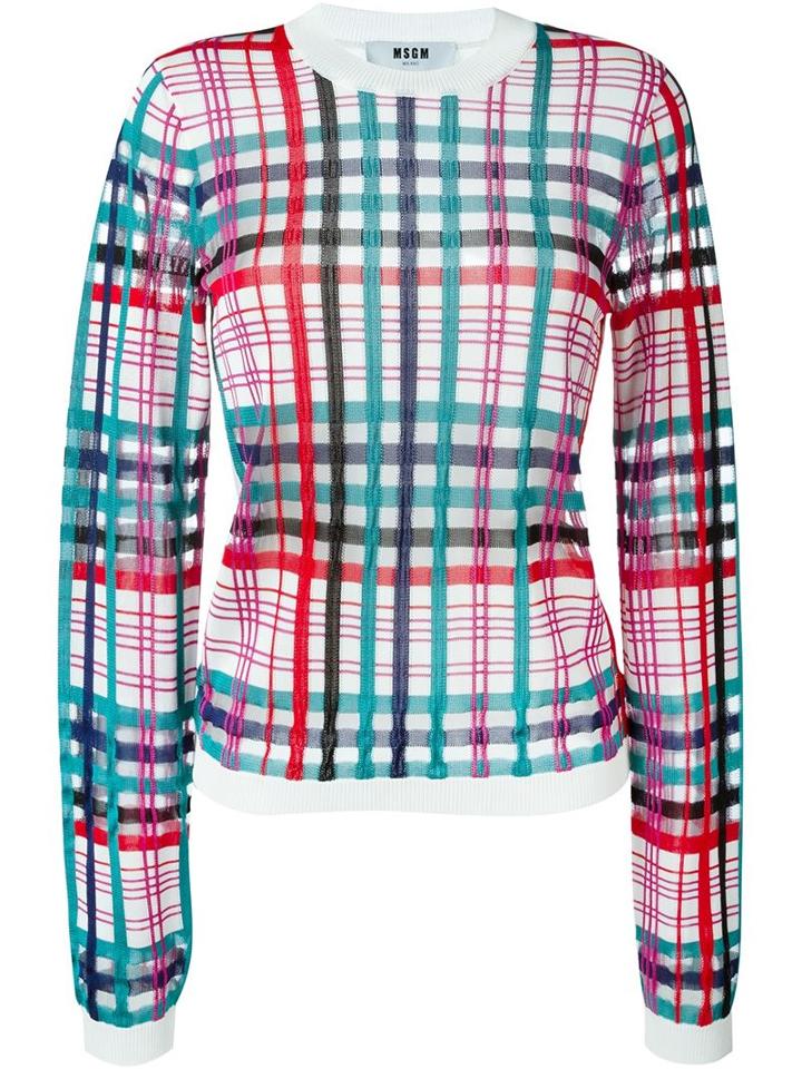 Msgm Checked Sheer Sweater, Women's, Size: S, White, Polyamide/viscose