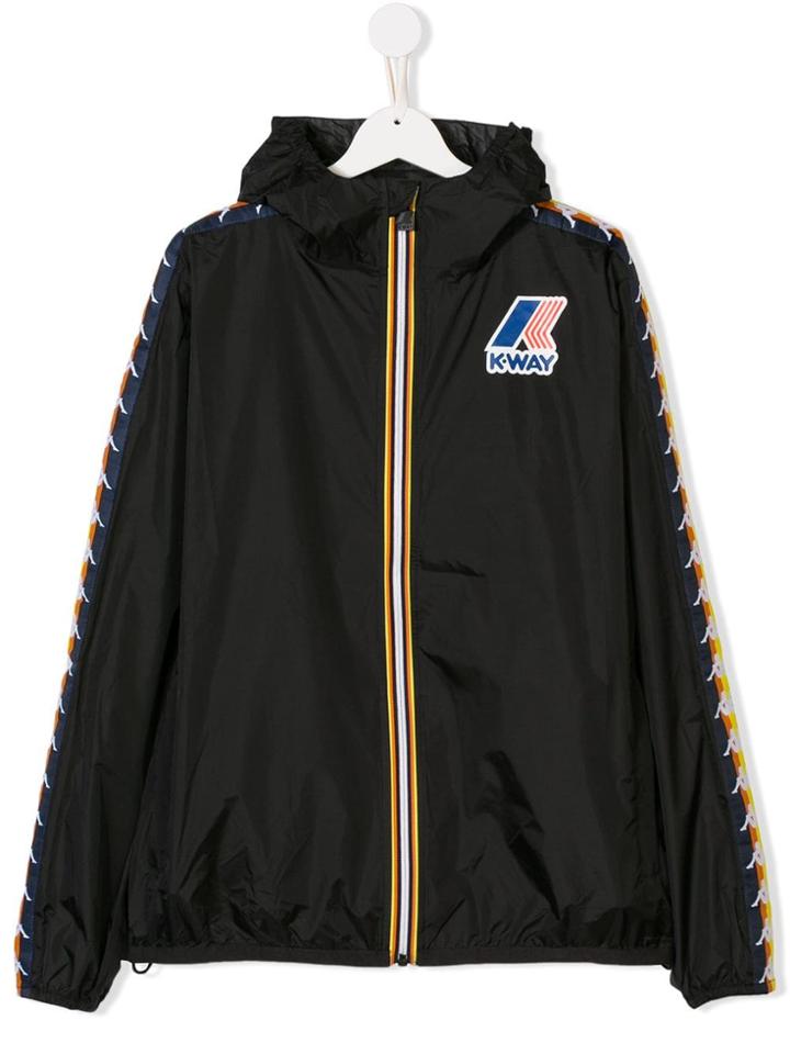 K Way Kids Teen K Way X Kappa Logo Trim Rain Jacket - Black