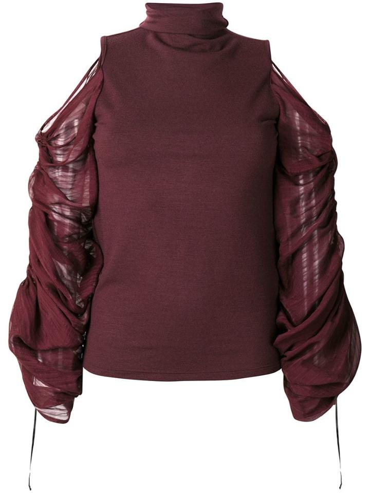 Plein Sud Cold Shoulders Oversized Sleeves Top - Purple