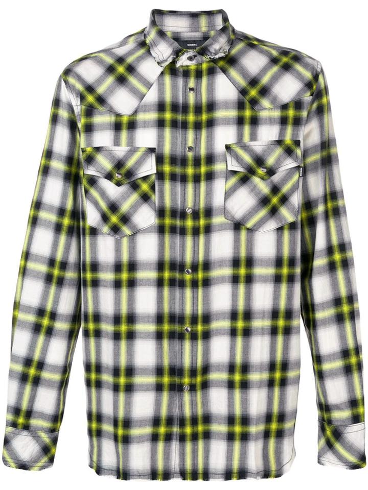 Diesel Distressed Edge Plaid Shirt - White
