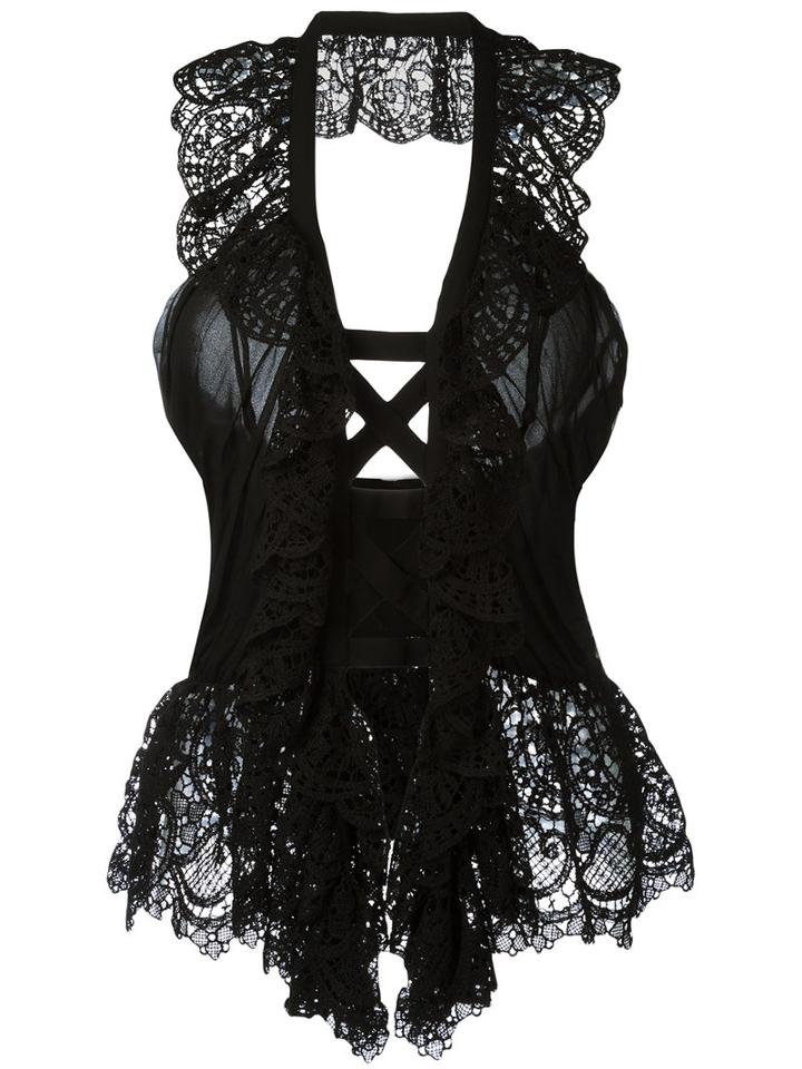 Alberta Ferretti Lace Panel Lace Vest, Women's, Size: 42, Black, Silk/cotton/polyester