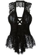 Alberta Ferretti Lace Panel Lace Vest, Women's, Size: 42, Black, Silk/cotton/polyester