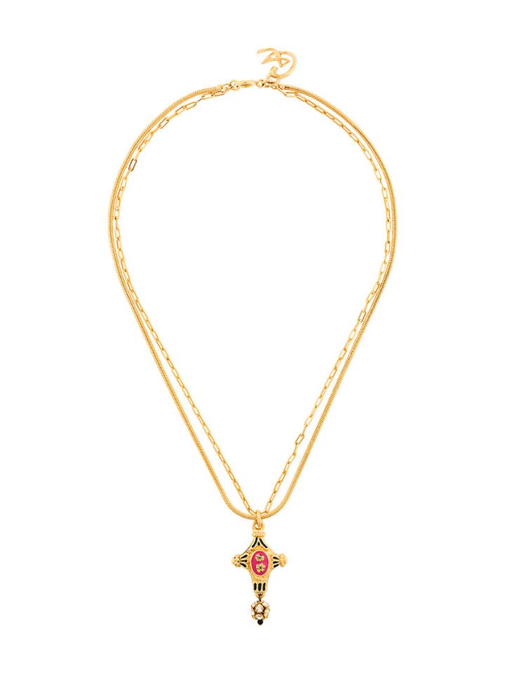 Christian Lacroix Vintage Cross Pendant Long Necklace - Metallic