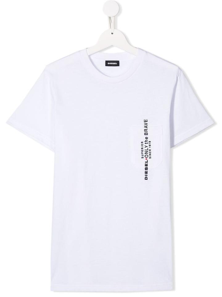 Diesel Kids Teen Logo Embroidered T-shirt - White