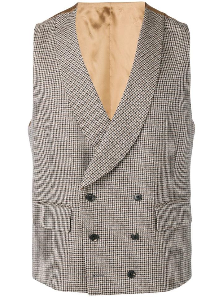 Gabriele Pasini Houndstooth Waistcoat - Brown