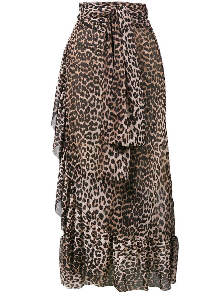 Ganni - Peirce Mesh Leopard Print Skirt - Women - Polyamide - 38, Brown, Polyamide