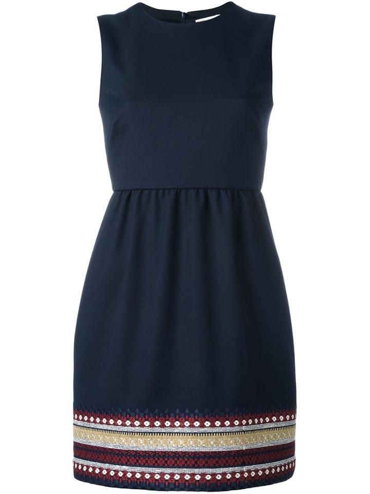 Red Valentino Trim Detailing Flared Dress, Women's, Size: 42, Blue, Acetate/polyester/wool