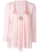 Giamba - Fringed V-neck Blouse - Women - Polyester/acetate/viscose - 40, Women's, Pink/purple, Polyester/acetate/viscose
