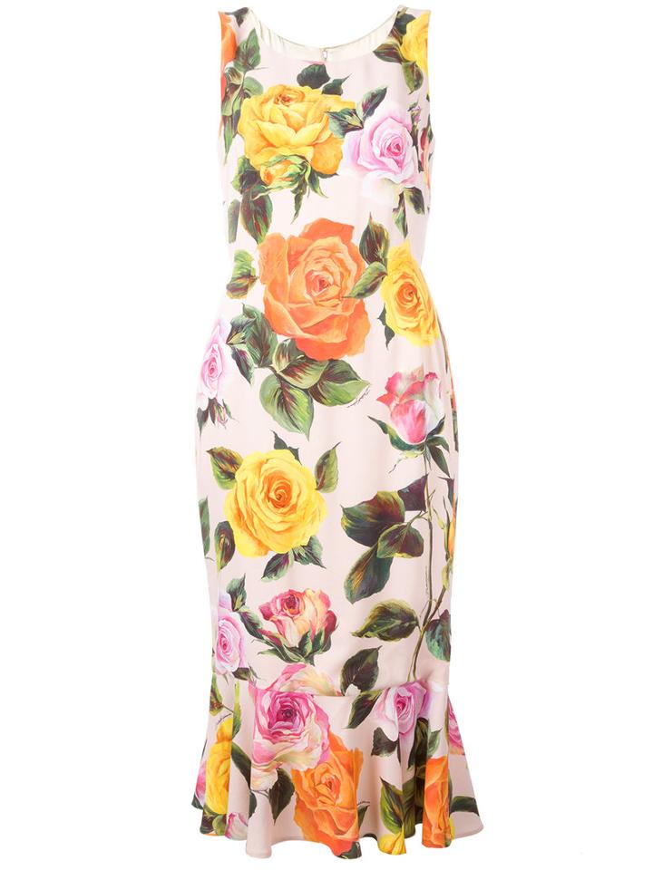 Dolce & Gabbana Floral-print Dress, Women's, Size: 38, Pink/purple, Viscose/silk/spandex/elastane