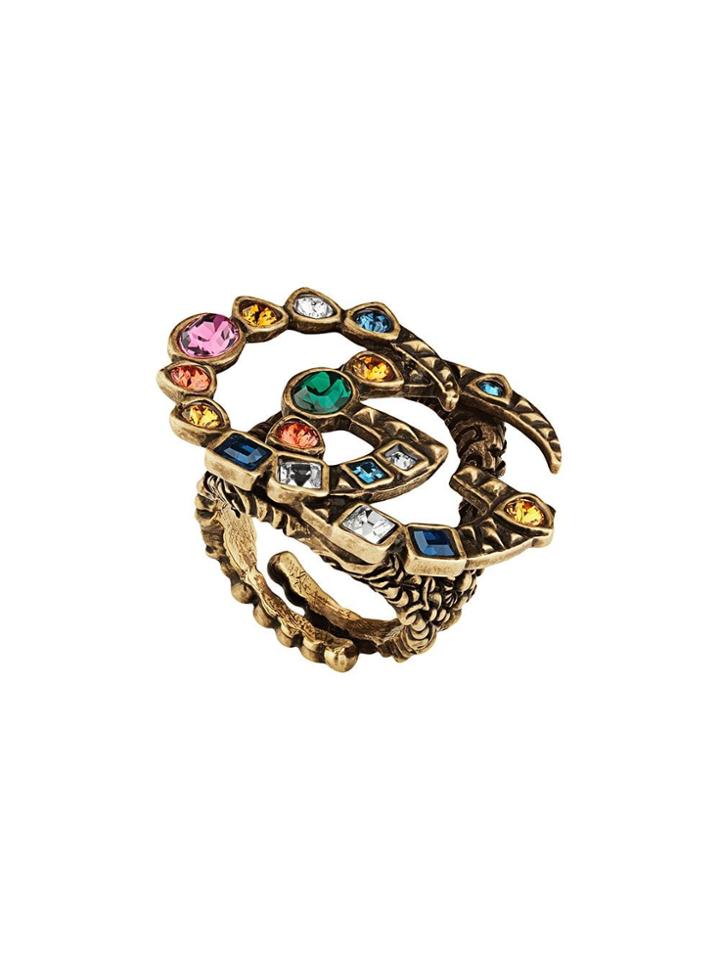 Gucci Crystal Double G Ring - Gold
