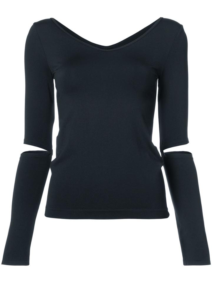 Helmut Lang V-neck Cut Out Sleeve Top - Black