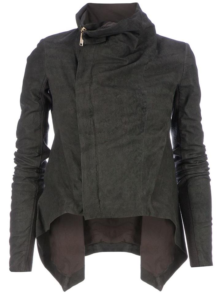 Rick Owens Brushed Effect Biker Jacket, Women's, Size: 42, Grey, Cotton/lamb Skin
