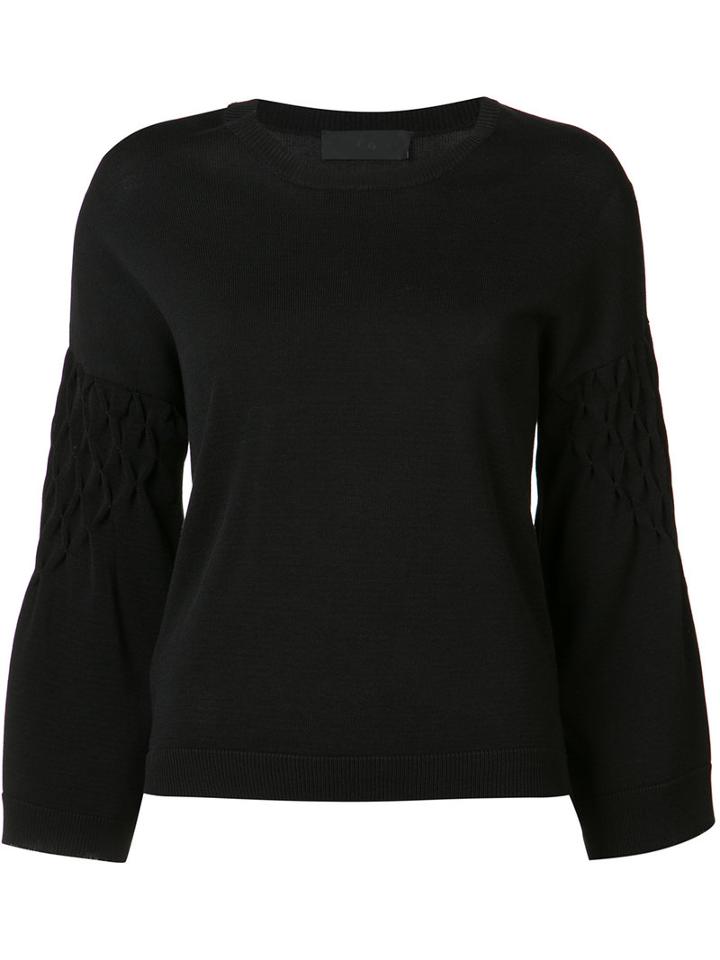 Co - Knit Textured Sleeve Top - Women - Cotton/viscose - L, Black, Cotton/viscose