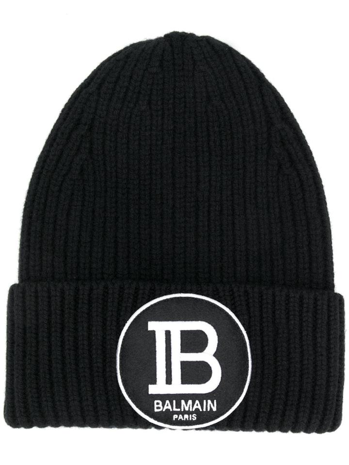 Balmain Logo Patch Beanie - Black