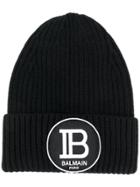 Balmain Logo Patch Beanie - Black