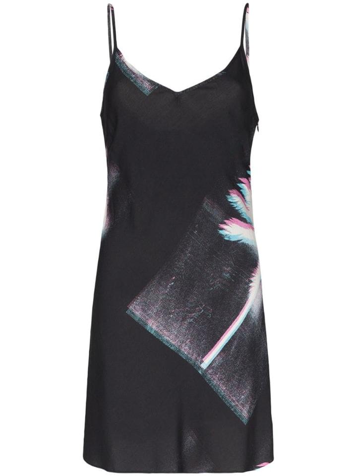 Double Rainbouu Palm Tree Print Slip Dress - Black