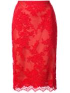 Marchesa Lace Overlay Pencil Skirt - Red