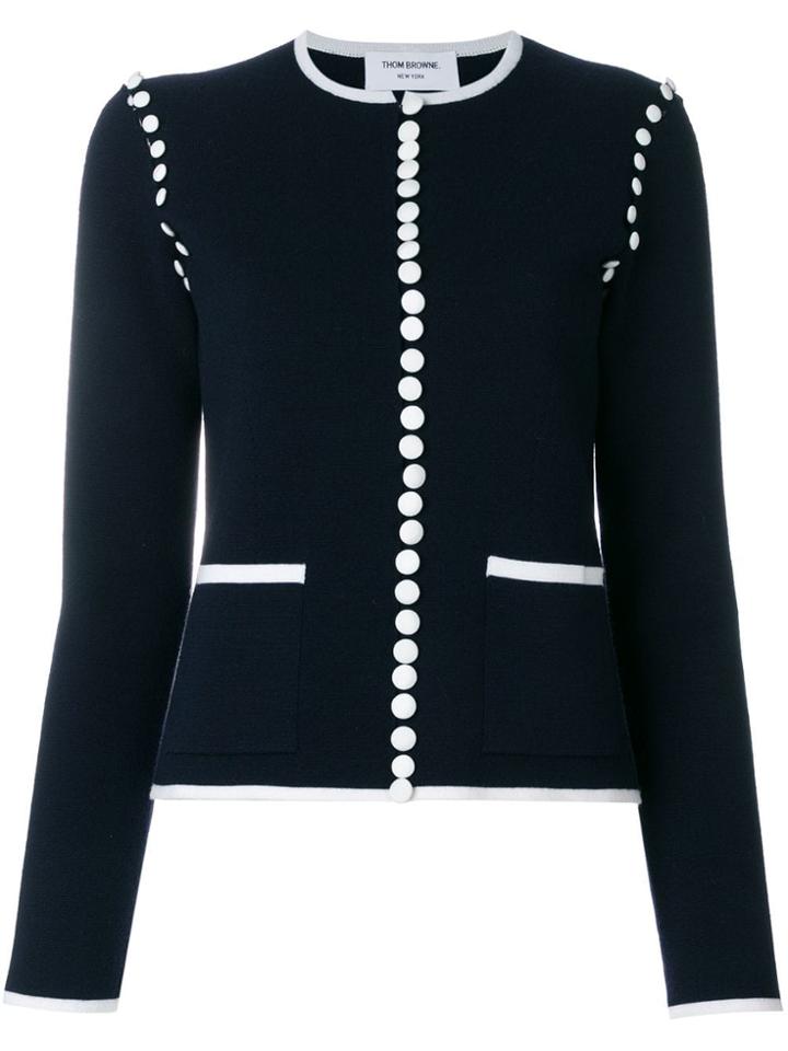 Thom Browne Tipping-striped Bridal Button Crewneck Cardigan In Fine