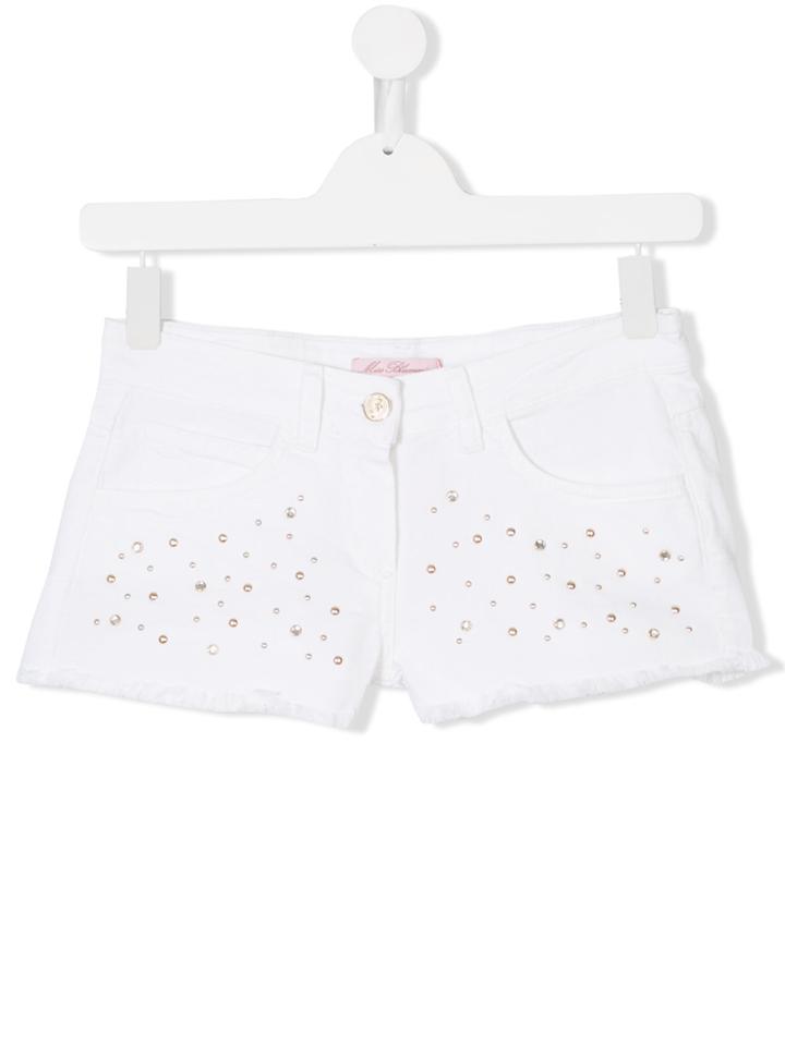 Miss Blumarine Embellished Denim Shorts - White