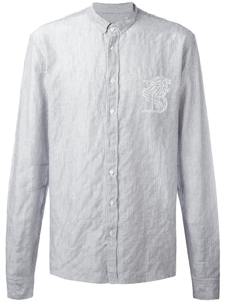 Balmain Striped Shirt, Men's, Size: 41, Blue, Cotton