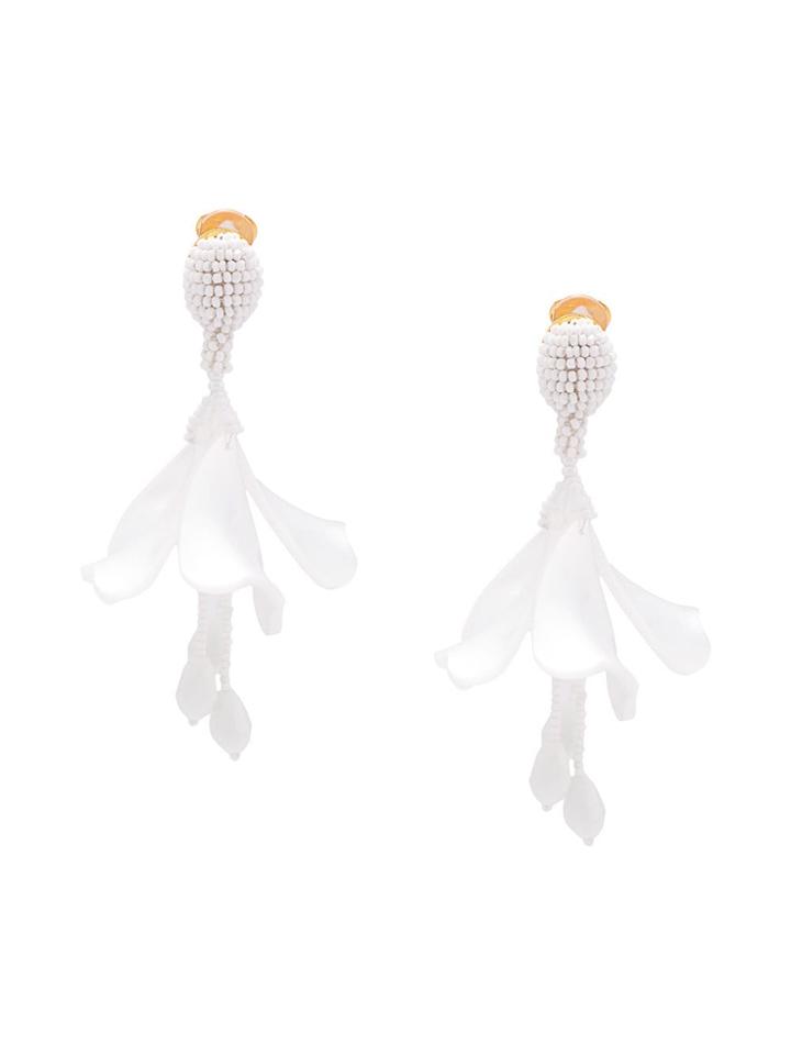 Oscar De La Renta Small Impatiens Earrings - White