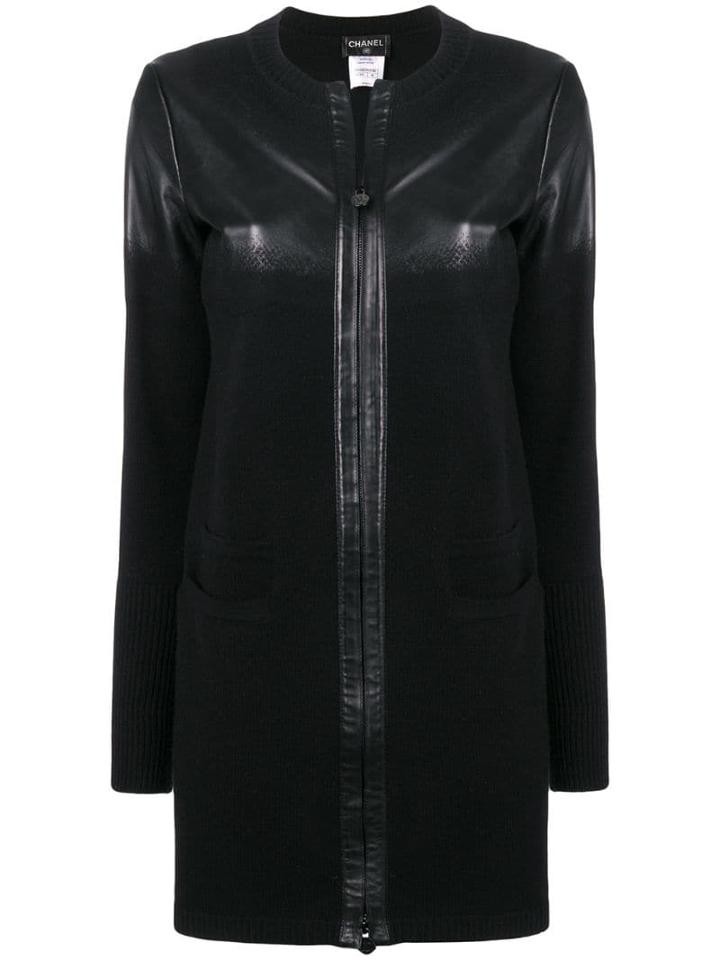 Chanel Pre-owned Leather Knitted Coat - Black