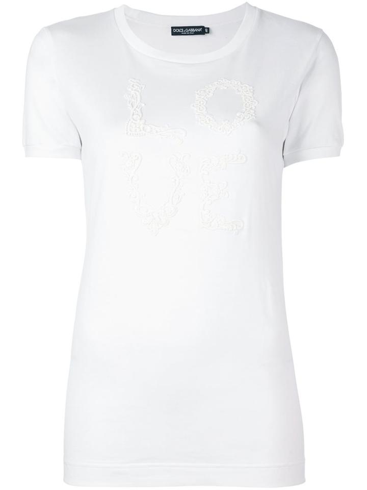 Dolce & Gabbana Love Embroidered Top, Women's, Size: 48, White, Cotton/silk