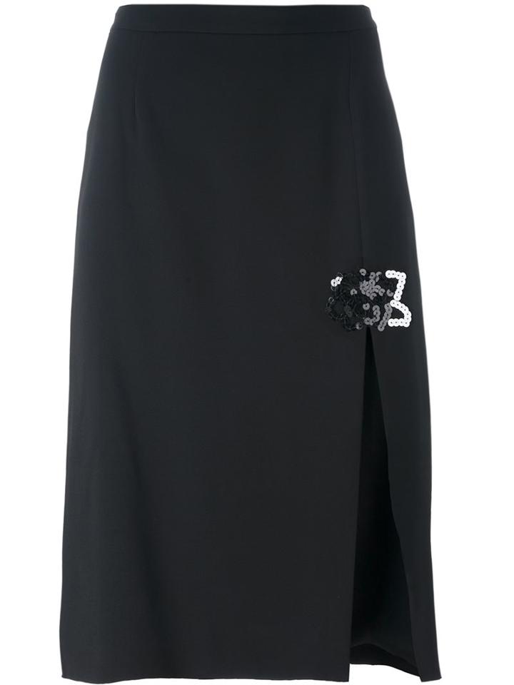 Christopher Kane Rose Embroidered Front Slit Skirt, Women's, Size: 40, Black, Viscose/acetate/spandex/elastane/silk