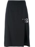 Christopher Kane Rose Embroidered Front Slit Skirt, Women's, Size: 40, Black, Viscose/acetate/spandex/elastane/silk