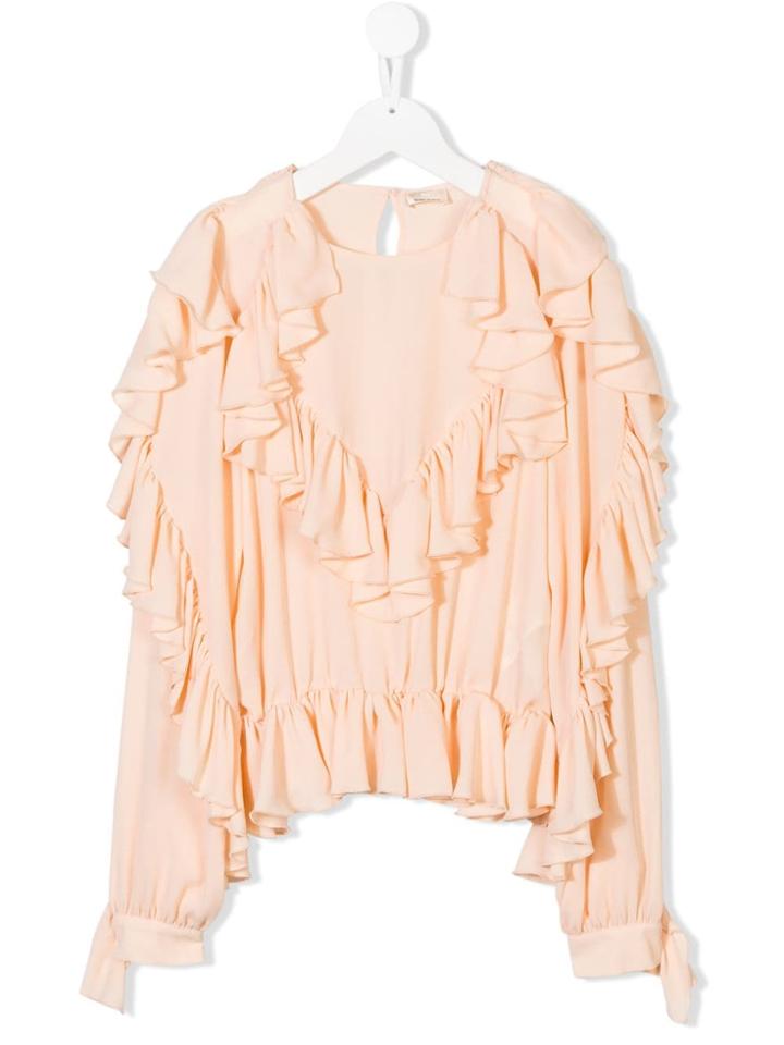 Elisabetta Franchi La Mia Bambina Teen Ruffle Trim Blouse - Nude &