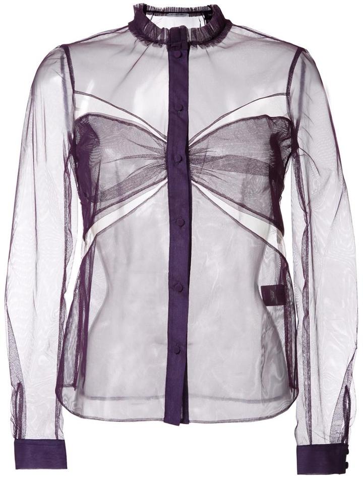 Mary Katrantzou Cut-off Detailing Sheer Shirt, Women's, Size: 8, Pink/purple, Polyester