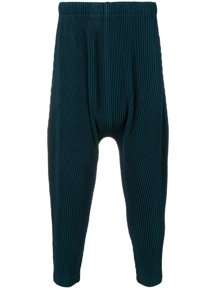 Homme Plissé Issey Miyake Ribbed Drop Crotch Trousers - Blue