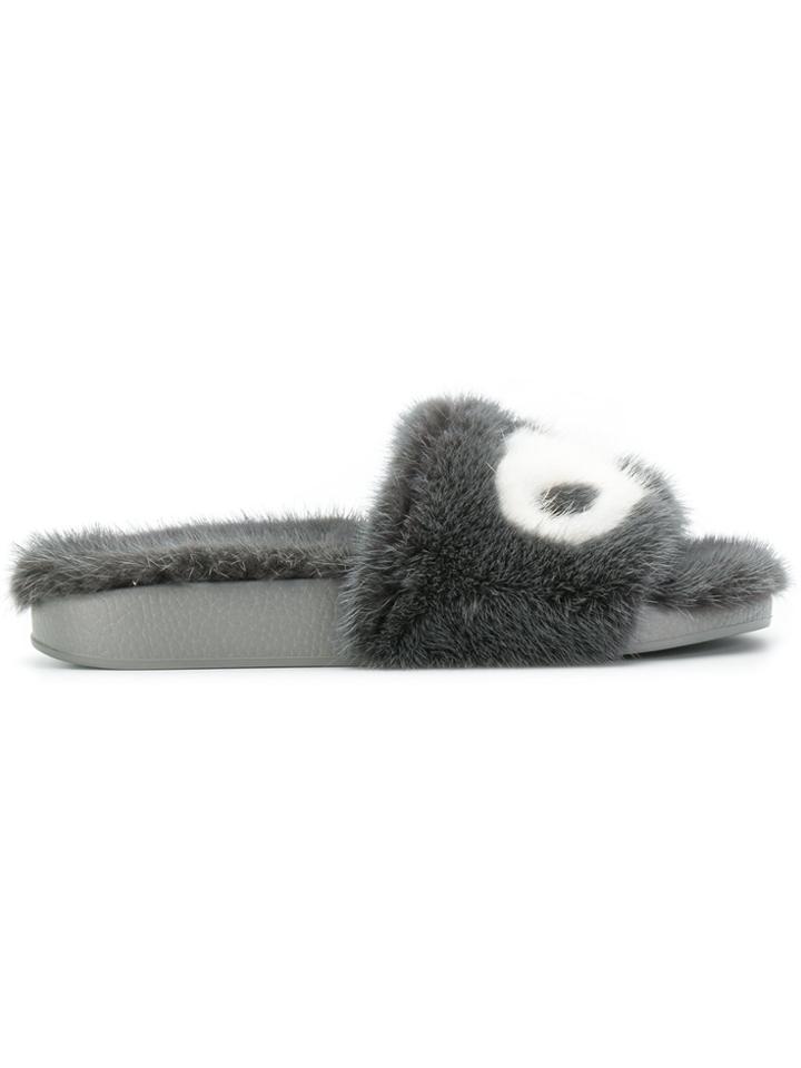 Salvatore Ferragamo Gancio Fur Sliders - Grey