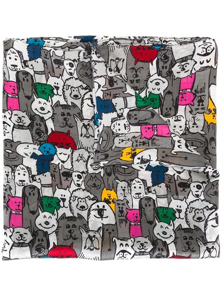 Ultràchic Cats & Dogs Print Scarf, Women's, Grey, Silk