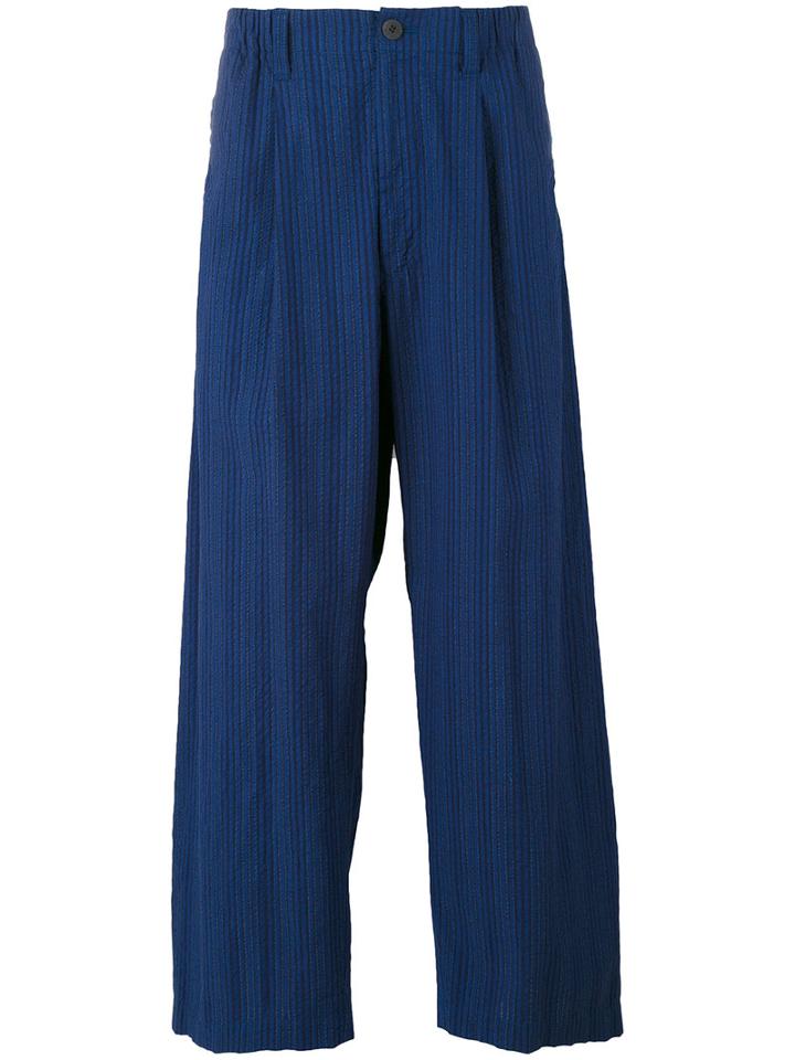 Issey Miyake - Wide-legged Ribbed Trousers - Men - Cotton - M, Blue, Cotton