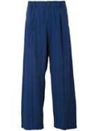 Issey Miyake - Wide-legged Ribbed Trousers - Men - Cotton - M, Blue, Cotton