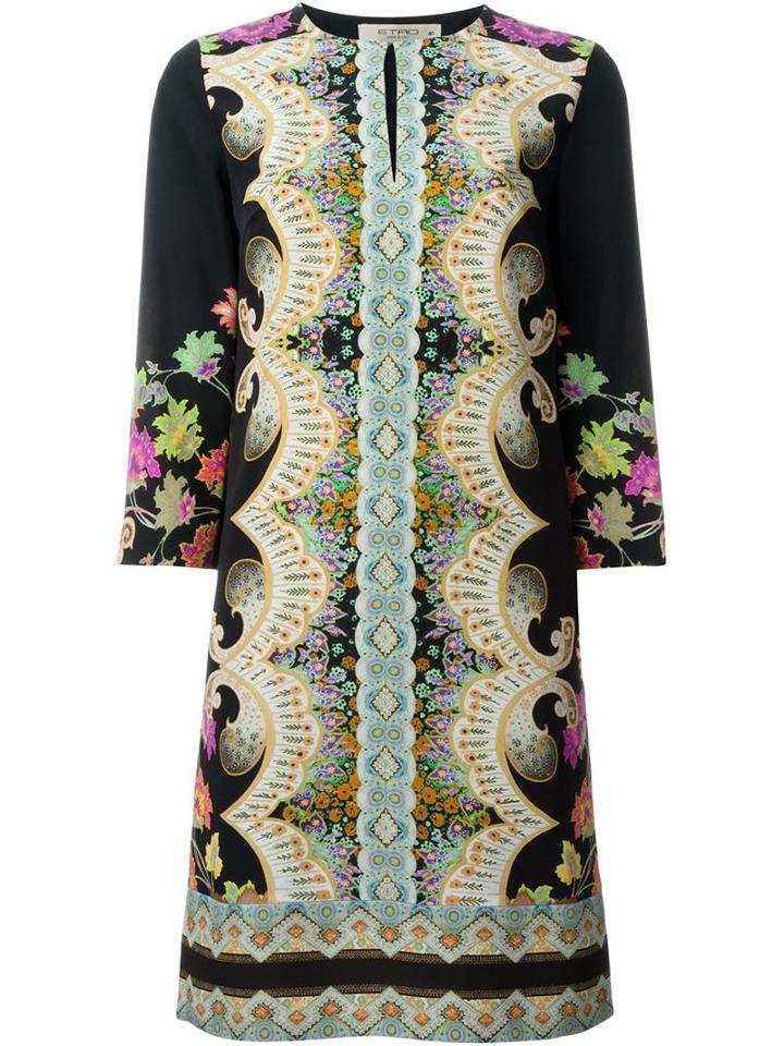 Etro Floral Paisley Print Dress, Women's, Size: 38, Black, Silk