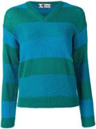 Kansai Yamamoto Vintage V-neck Striped Sweater - Blue