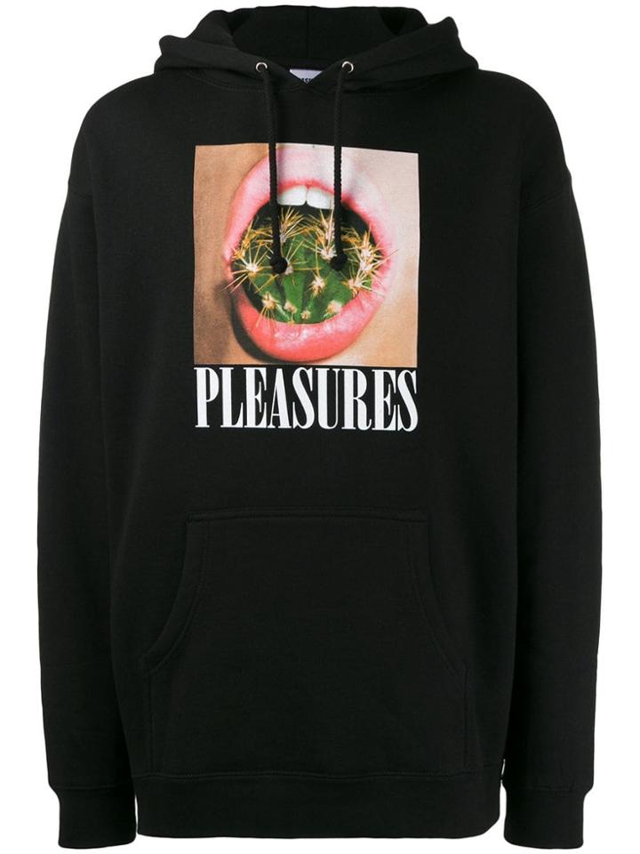 Pleasures Logo Graphic Print Hoodie - Black