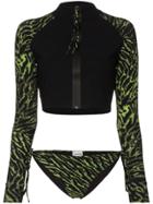 Ganni Tiger Print Zip Bikini Set - Black