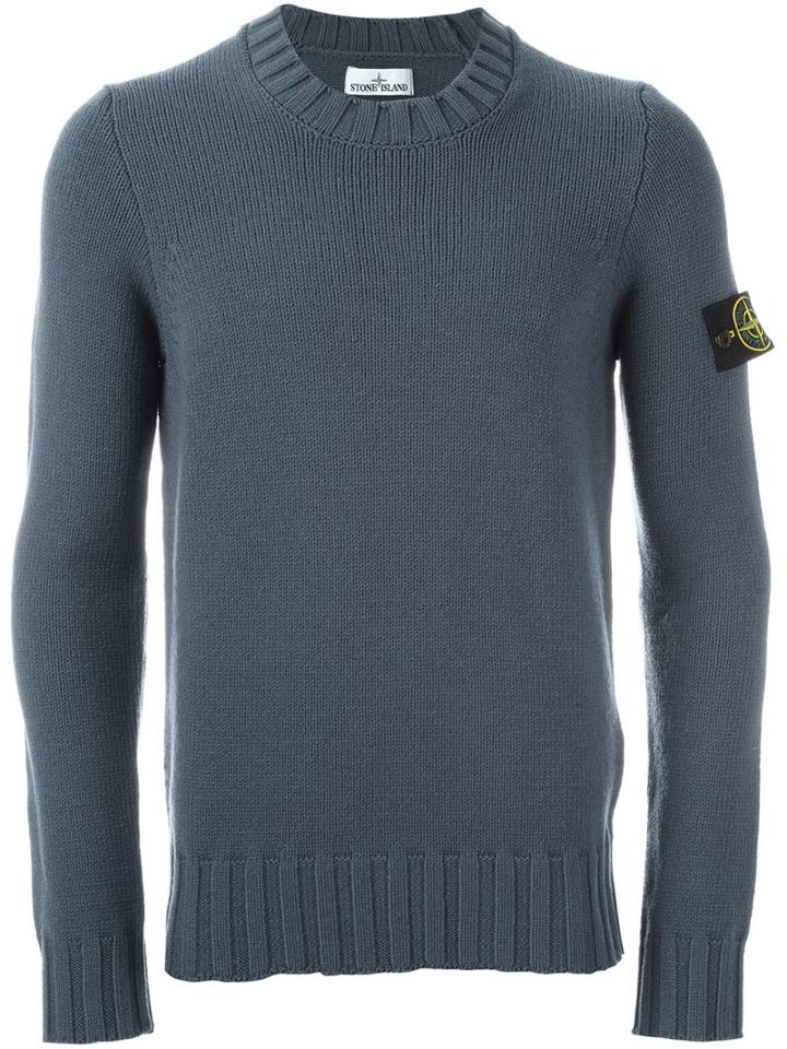 Stone Island Logo Patch Jumper, Men's, Size: Xxl, Blue, Polyester/wool