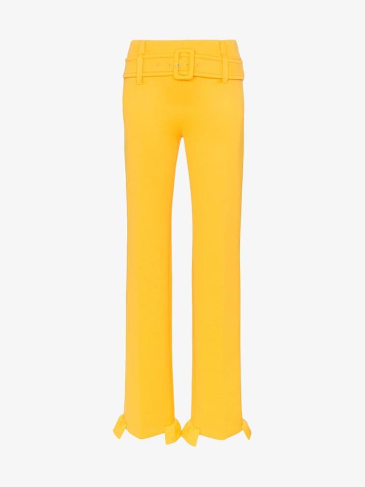 Prada Belted Ruffle Hem Straight Trousers - Yellow