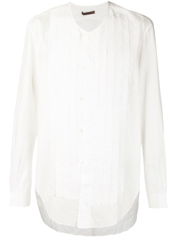 Ziggy Chen Pleated Bib Collarless Shirt - White