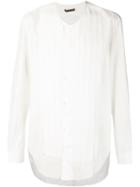 Ziggy Chen Pleated Bib Collarless Shirt - White