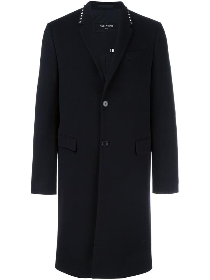 Valentino 'rockstud' Single Breasted Coat, Men's, Size: 48, Black, Virgin Wool/wool/viscose/lyocell
