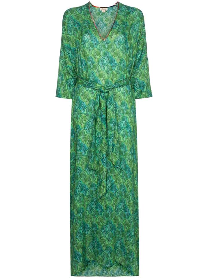 Chufy Tarabel Three-quarter Sleeve V-neck Maxi Dress - Green