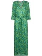 Chufy Tarabel Three-quarter Sleeve V-neck Maxi Dress - Green